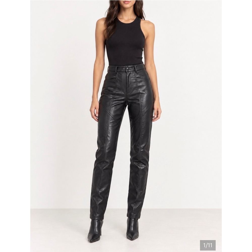 Wilfred Aritzia Rebel Vegan Leather High Waisted Paneled Pants Black Size 2
